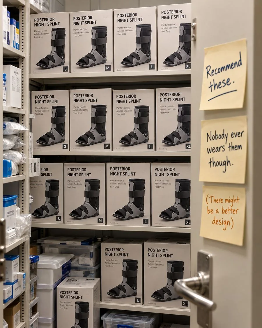 PT clinic supply closet with sticky notes