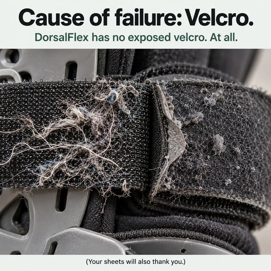 Velcro failure close-up — cause of failure: velcro